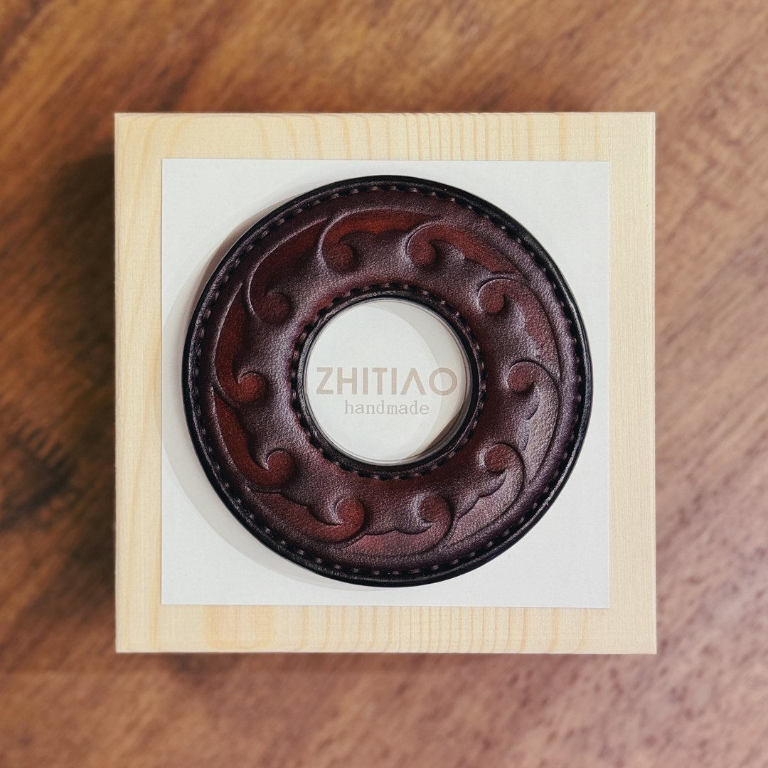 原创手工制作牛皮剑道刀镡 生生流転 咖啡色 剑锷 Tsuba - 运动配件 - 真皮 咖啡色