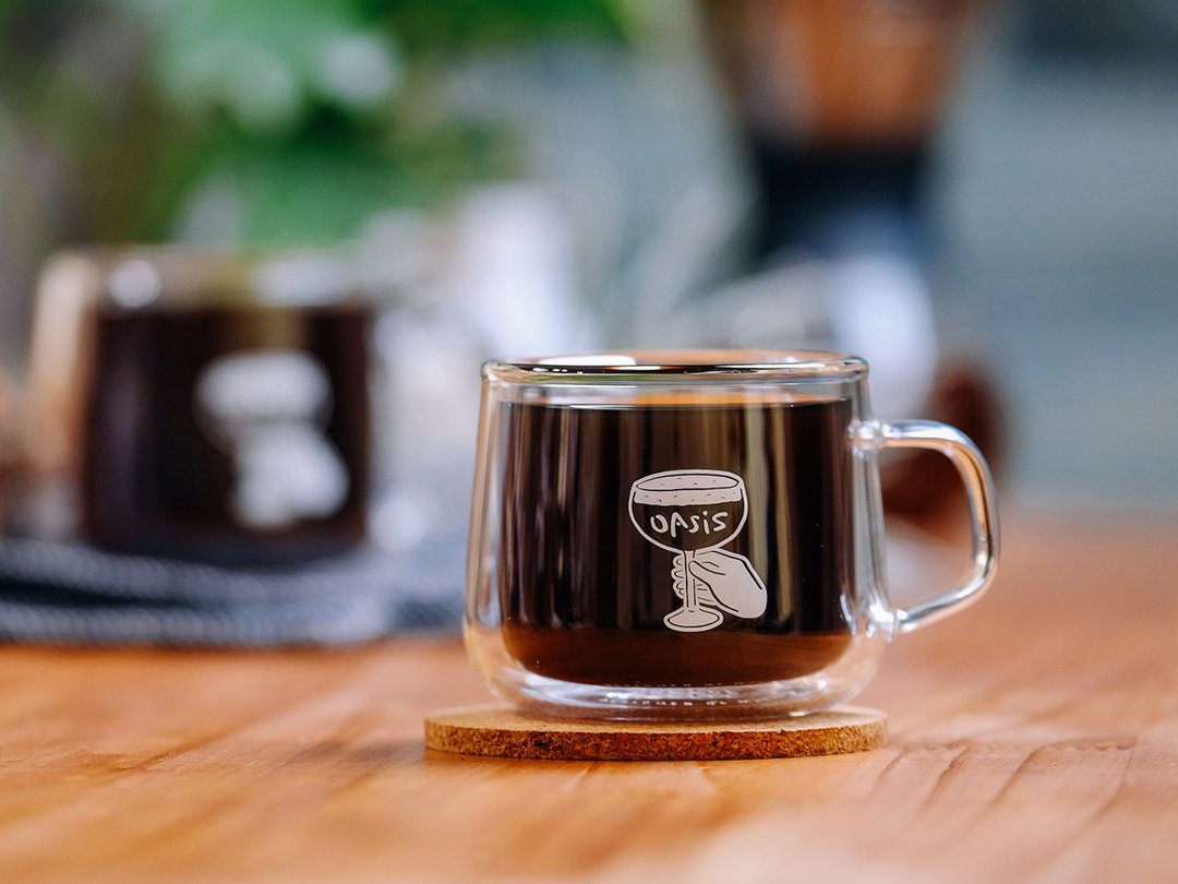 WHOSMiNG × GOODGLAS - OASIS COFFEE ROASTERS 双层玻璃杯180ml - 玻璃杯 - 玻璃 白色