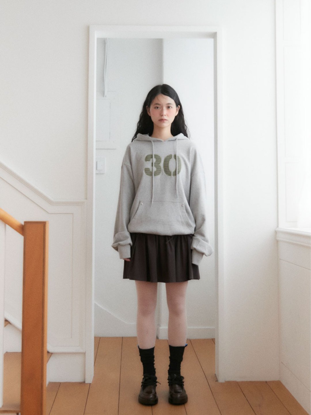 UNISEX 30 条纹连帽衫 (灰色) - 中性连帽卫衣/T 恤 - 棉 灰色