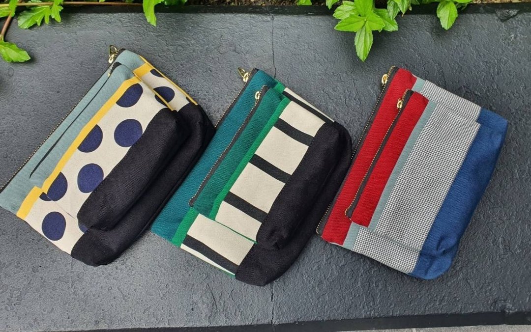 手拿包 Lovely Canvas Pouch，两尺寸组合，圆点与条纹设计，化妆包 / 收纳袋 - 皮夹/钱包 - 棉 多色