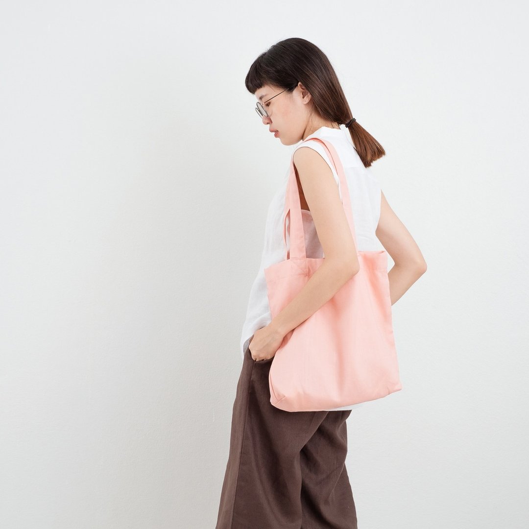 Peach Linen Tote Bag - 手提包/手提袋 - 亚麻 粉红色