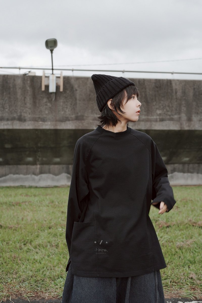 小我独家 南山tower单口袋中磅长袖 - 现货 - 女装 T 恤 - 棉．麻 黑色