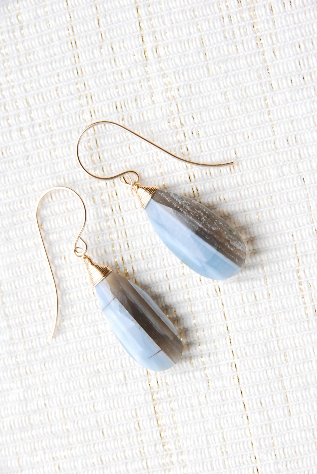 Larger Blue Opal Earrings no.5 14 kgf - 耳环/耳夹 - 半宝石 蓝色