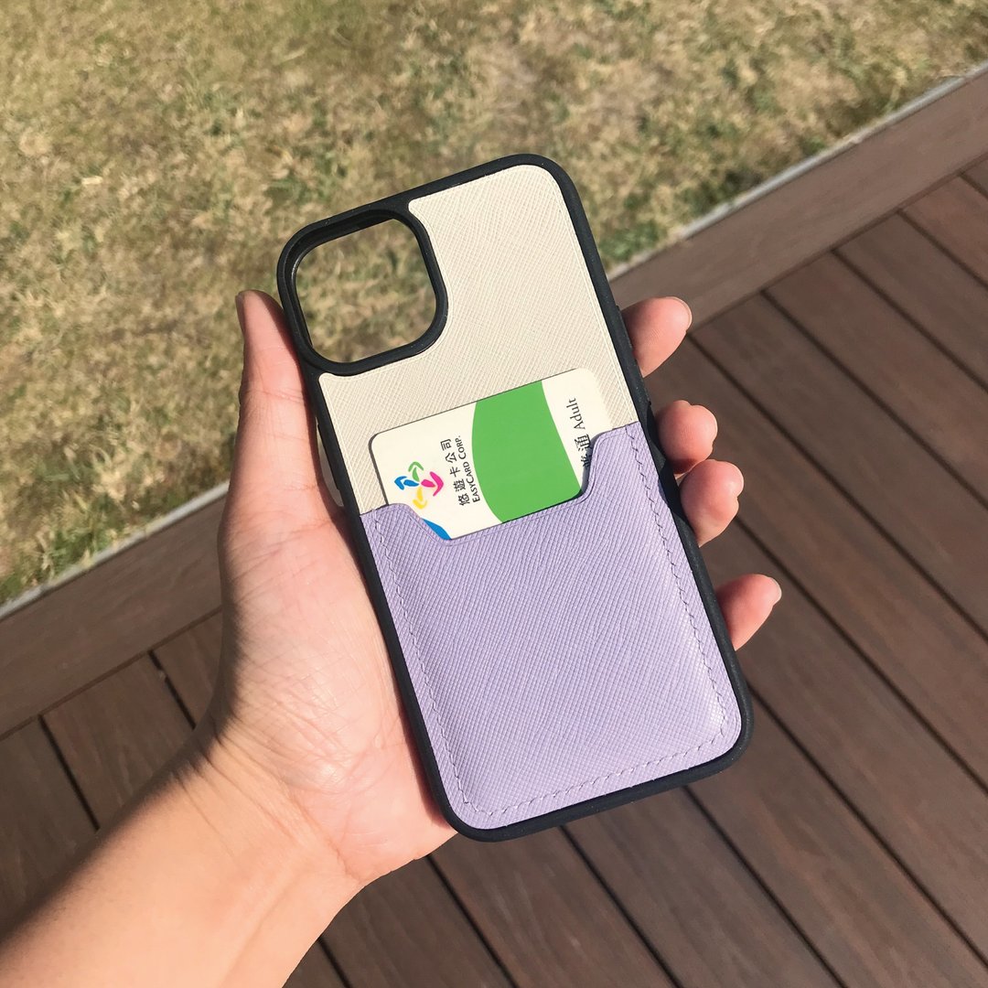 【iPhone咭位手机壳】白色十字纹牛皮/防摔全包覆/悠游卡套 - 手机壳/手机套 - 真皮 白色