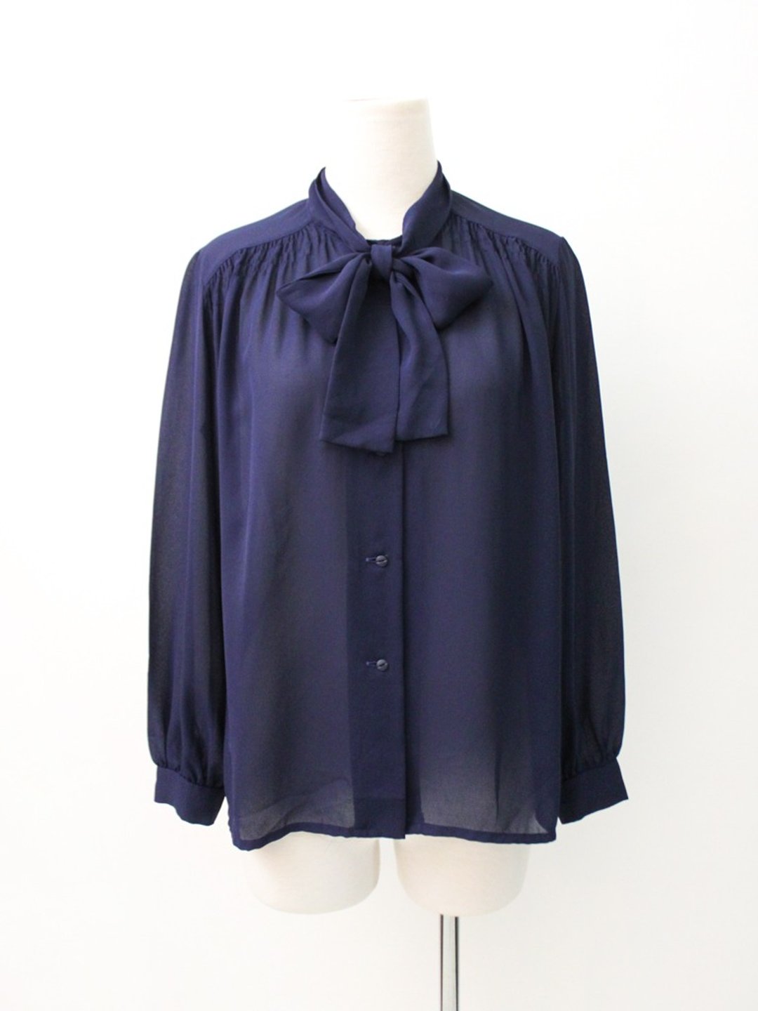 日本制复古素色深蓝色长袖古着衬衫Vintage Blouse - 女装衬衫 - 聚酯纤维 蓝色