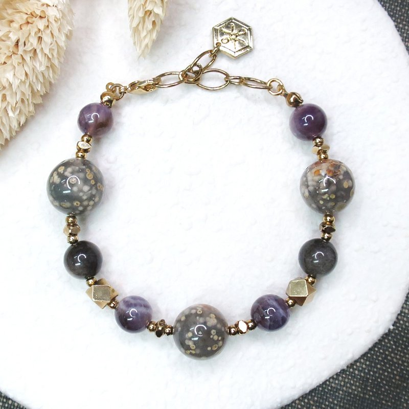 VIIART。星月夜。紫水晶银曜石星空玛瑙复古金手链。神秘学必备 - 手链/手环 - 宝石 紫色