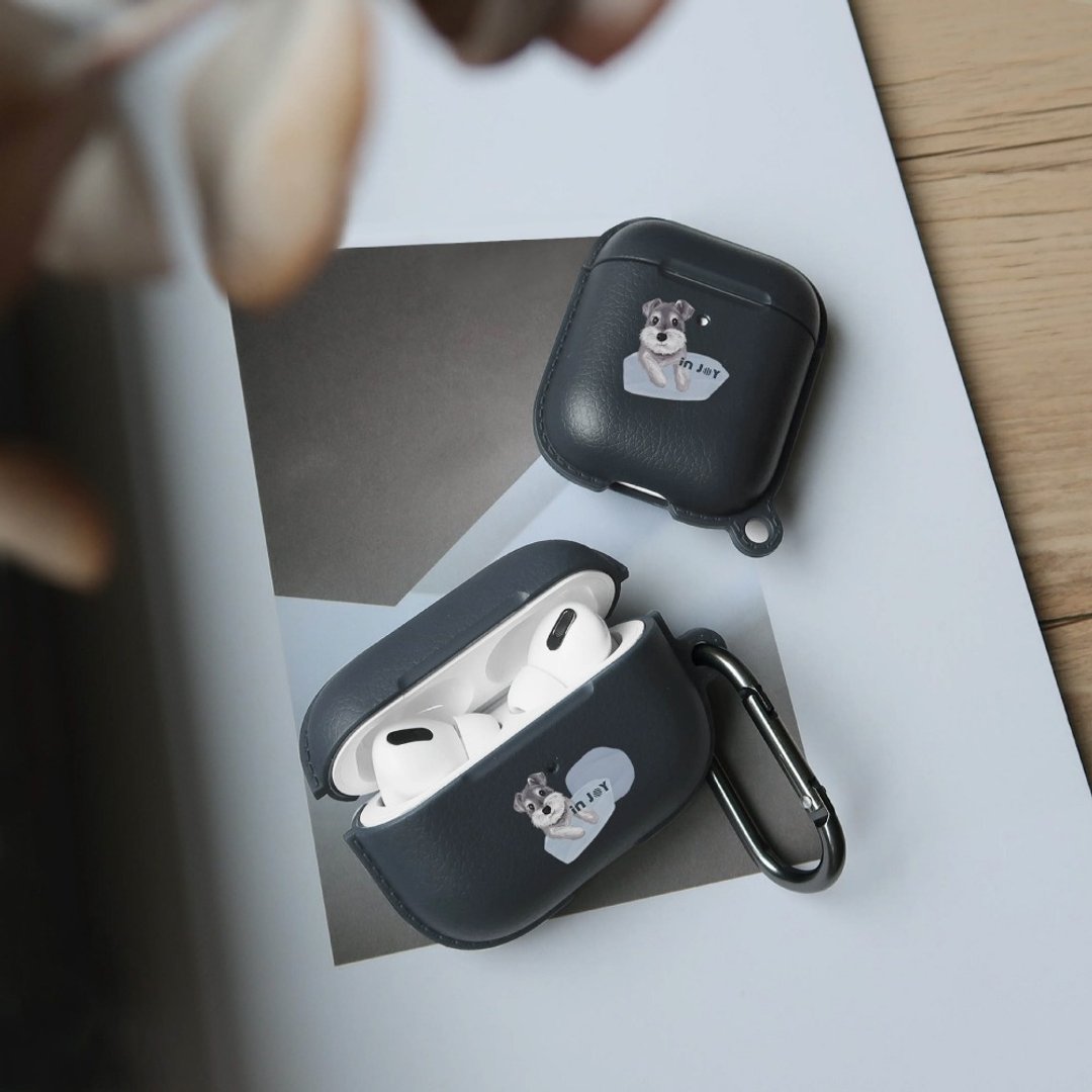 AirPods / AirPods Pro 迷你雪纳瑞 保护套 TPU收纳盒 附挂勾 - 耳机收纳 - 塑料 灰色