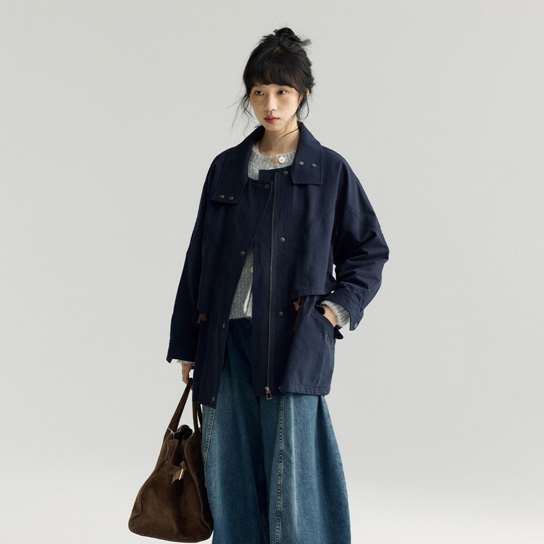 藏青色派克风衣|外套|秋款|Sora-1895 - 女装休闲/机能外套 - 棉 