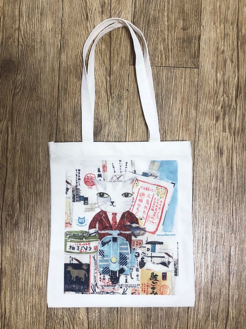 老朋友限定礼 : 直式帆布袋 | 猫插画设计 | 吃吃喝喝猫  旧版折 - 侧背包/斜挎包 - 棉．麻 