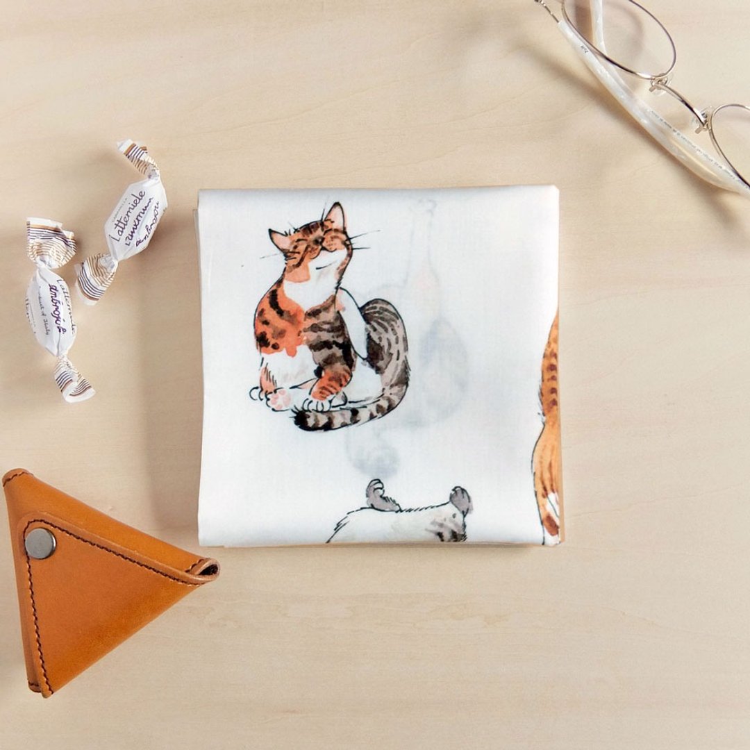Cat handkerchief - 手帕/方巾 - 棉．麻 卡其色