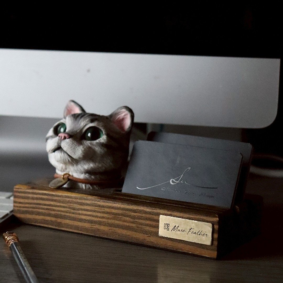 曙 MUSE 着色猫咪长木底名片座 定制化 原创 造型 礼物 居家摆饰 - 名片架/名片座 - 水泥 