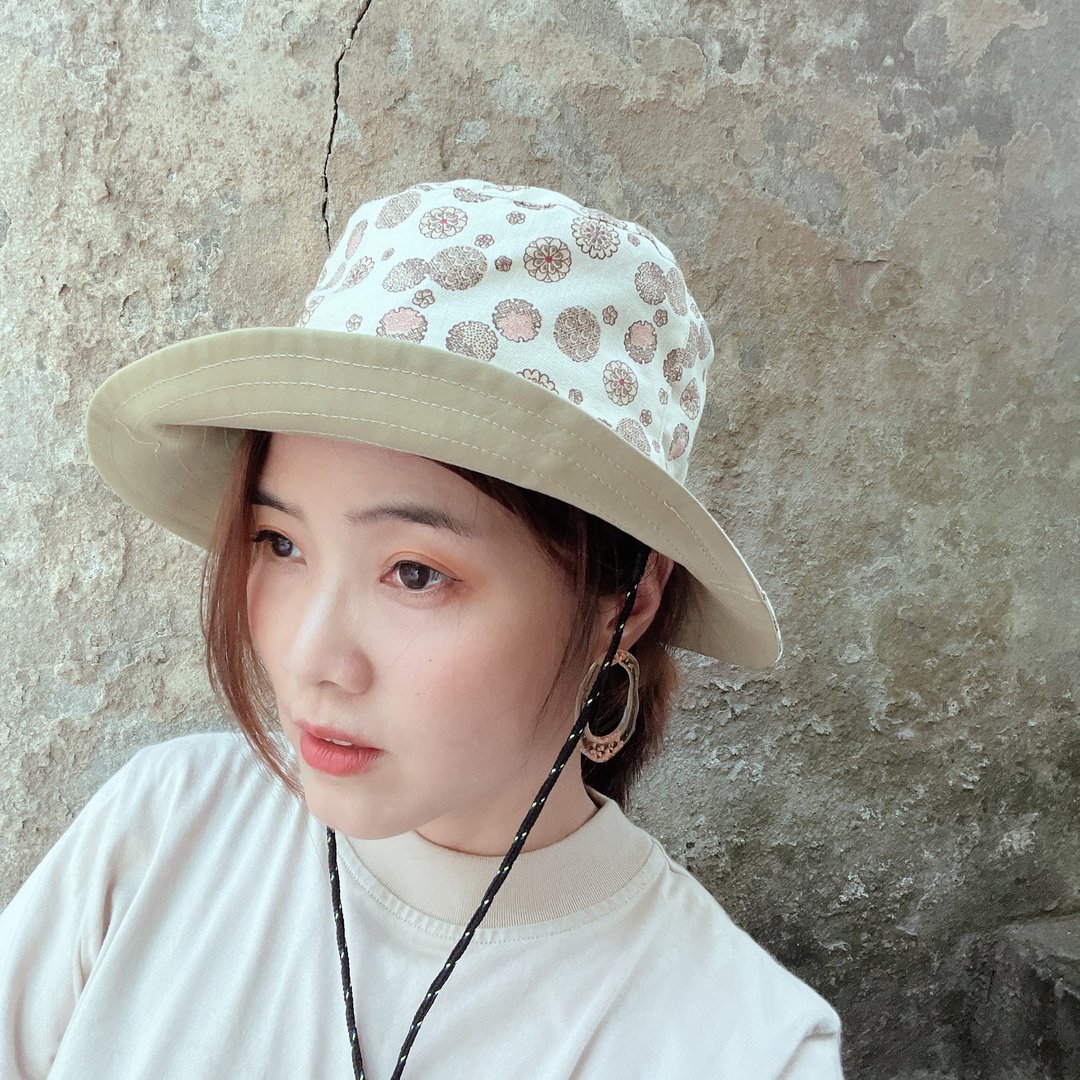 宽檐渔夫帽  日式图腾 - 帽子 - 棉．麻 白色