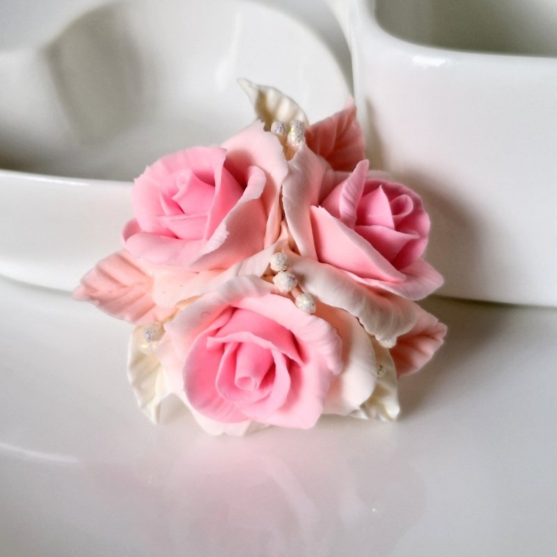 【磁铁】粉系三朵花小磁铁ATO13 手工黏土创作 小摆饰 - 冰箱贴/磁贴 - 粘土 