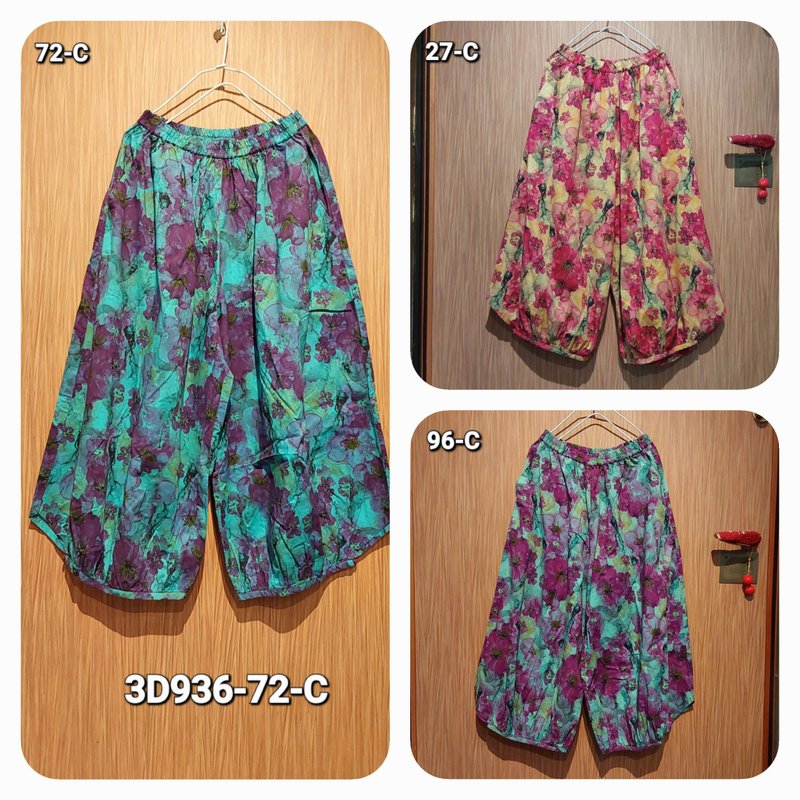 【声声慢】日出扶桑花样长裤 - 女装长裤 - 棉．麻 