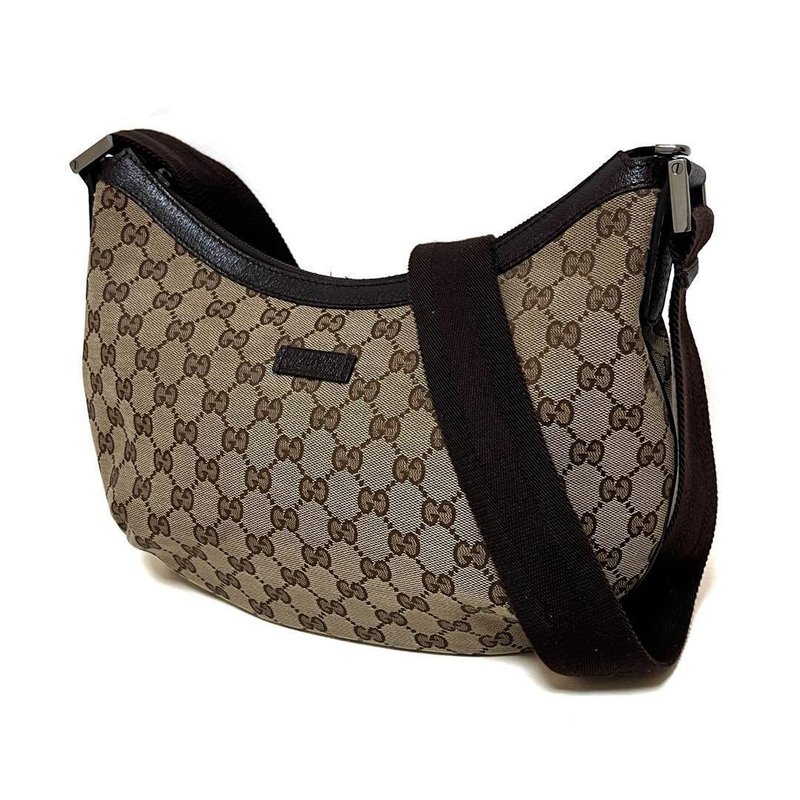 正品 GUCCI 古驰 肩背包 GG 帆布 米白 咖啡色 半月包 181092 中古 - 侧背包/斜挎包 - 其他材质 