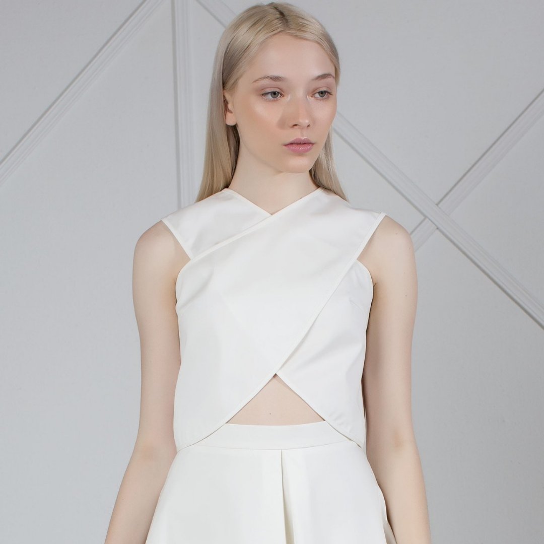 Leia White Wrap Crop Top - 女装上衣 - 棉 白色