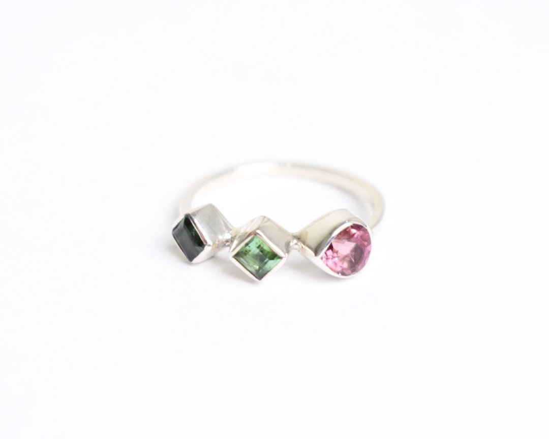 3 color tourmaline Silver ring Silver925 - 戒指 - 纯银 粉红色