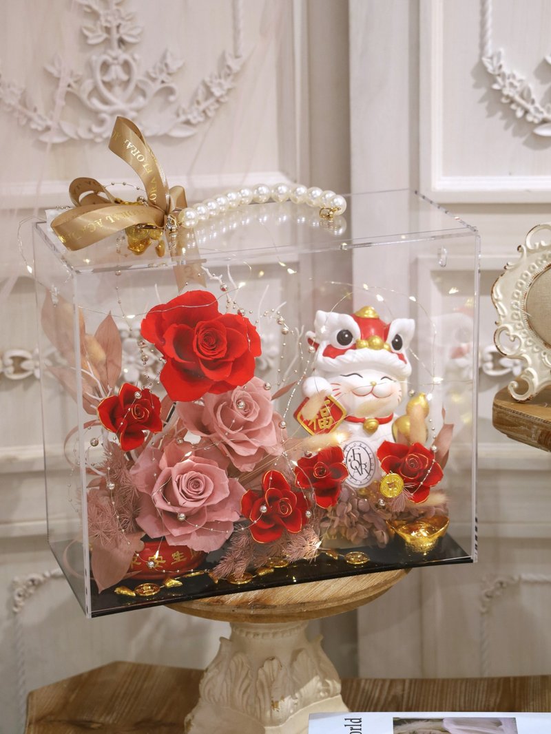 永生花招财压克力盒 开幕礼 居家摆设 新年送礼 - 摆饰 - 植物．花 红色