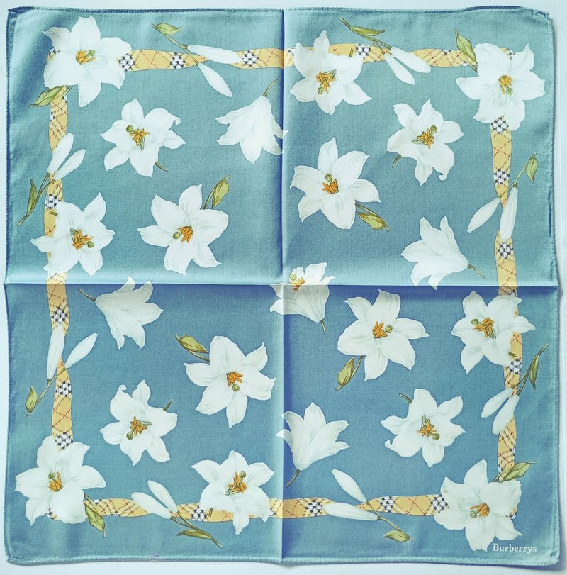 Burberry 古董手帕 百合花 - 格纹缎带 19.5 x 19.5 英寸 - 手帕/方巾 - 棉．麻 透明