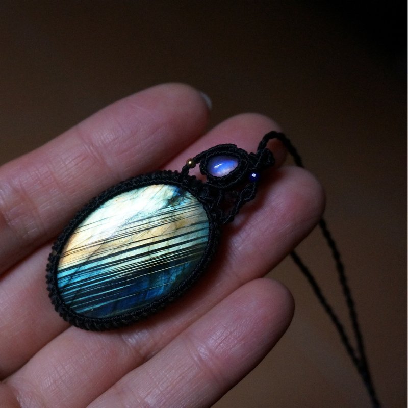 MS CHILDREN 原创设计 斑马纹拉长石月光石项链 蜡线编织吊坠 - 项链 - 半宝石 