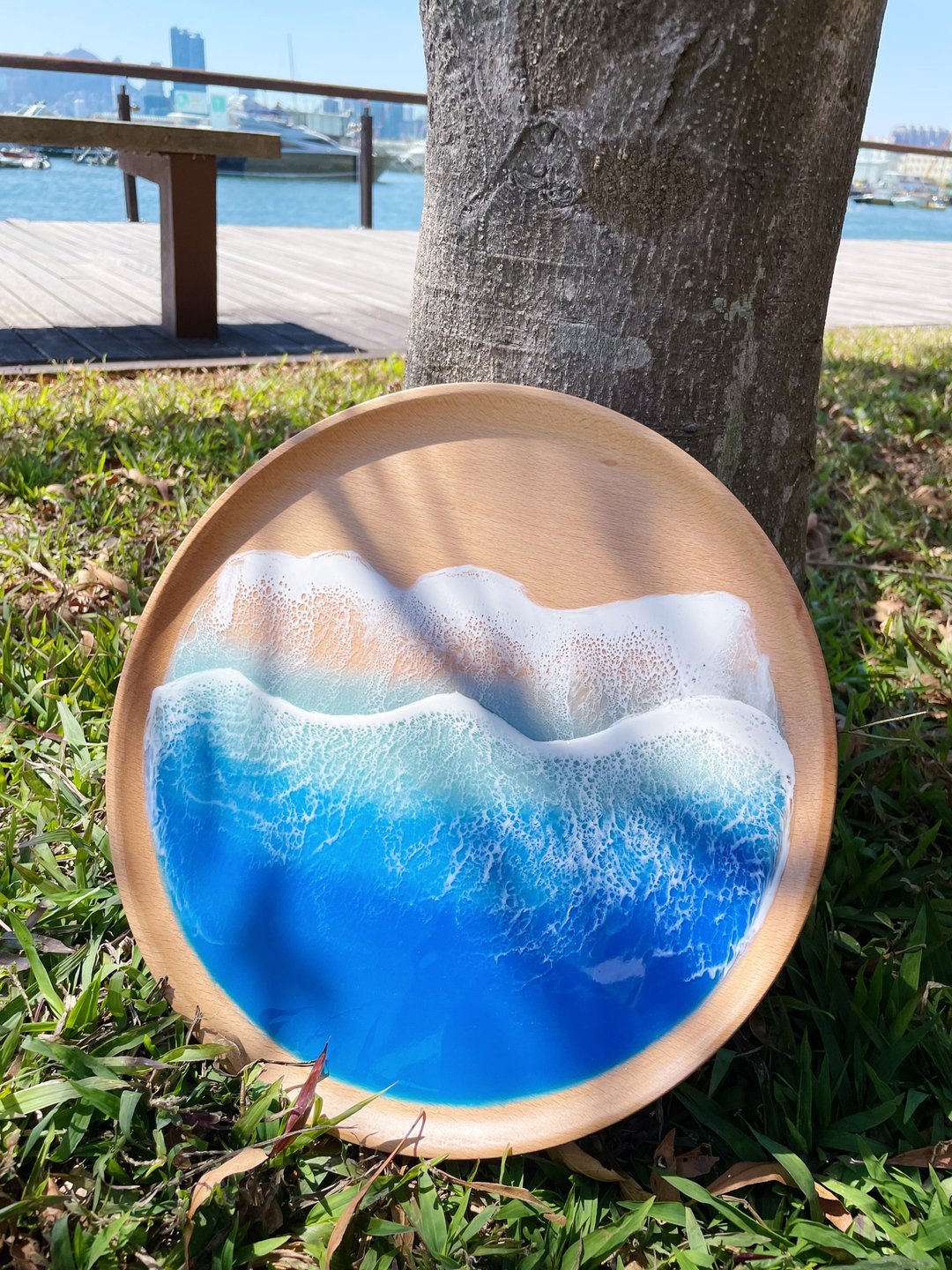 【现货】海洋海浪圆形木盘 - 摆饰 - 树脂 