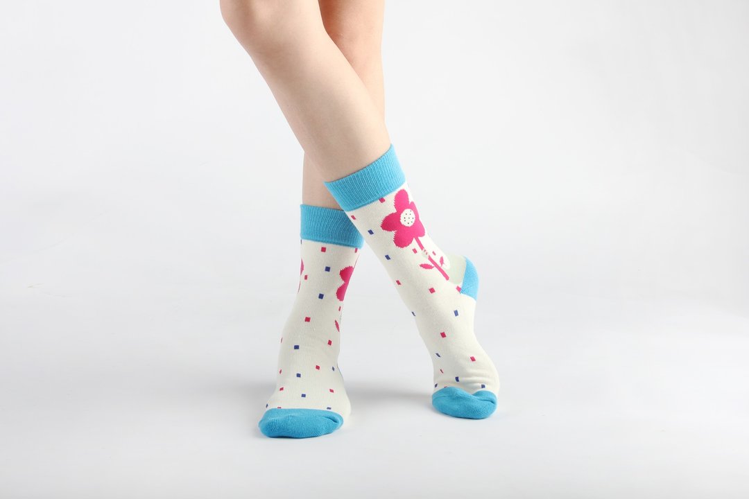 BallSocks 联名球袜－小花与绿怪兽 - 袜子 - 棉 白色