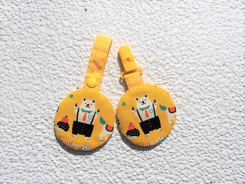 帅气吊带裤熊熊(黄)/宝贝圆形平安符袋.福袋.香火袋.诗签袋.专属缘(圆)份.包包挂饰 - 满月礼盒 - 棉．麻 黄色