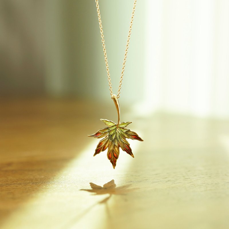 秋天的枫叶珐琅项链 - 项链 - 银 红色