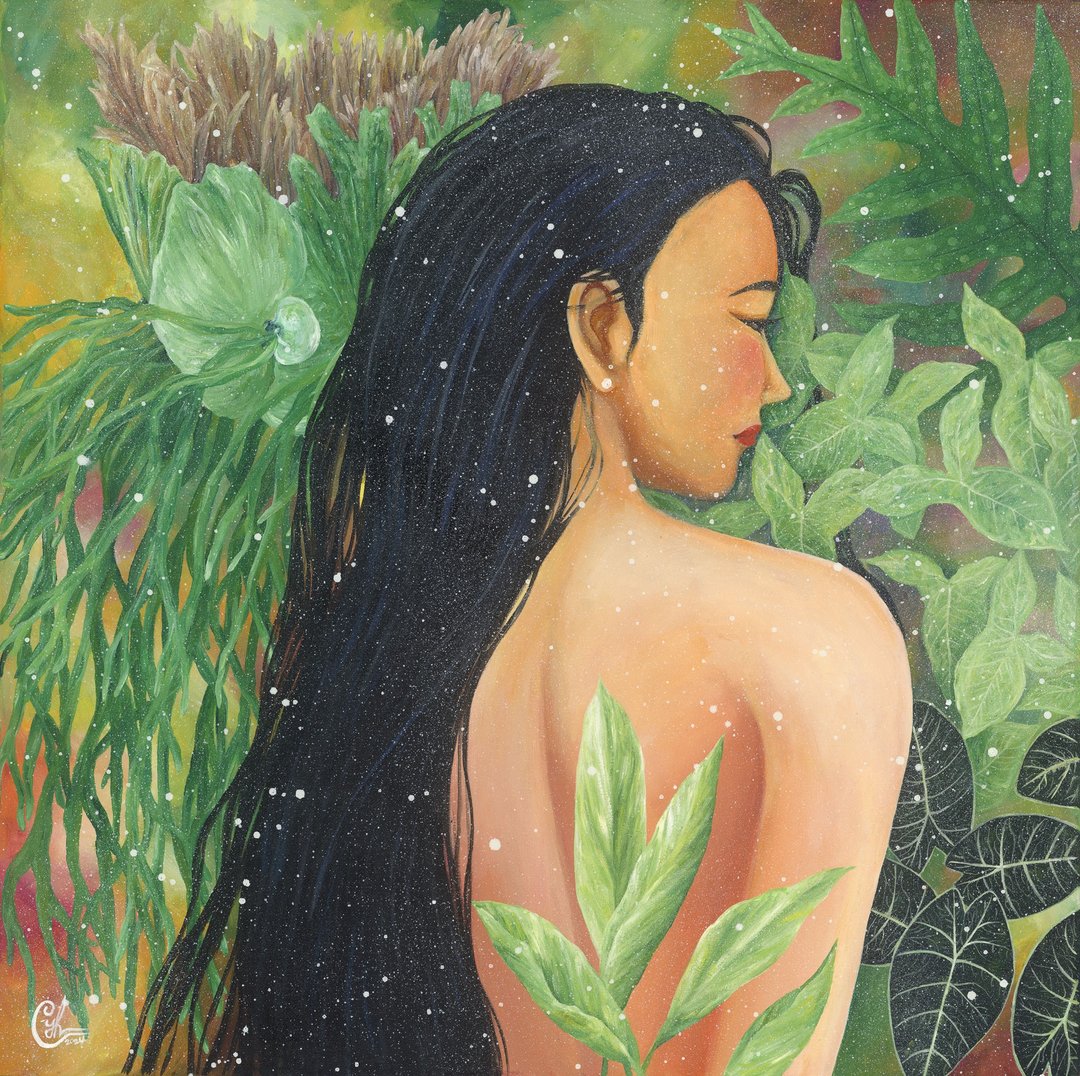 女性植物绘画 沁心引光9  Painting - Light Into me 9 - 订制画像 - 棉 黄色