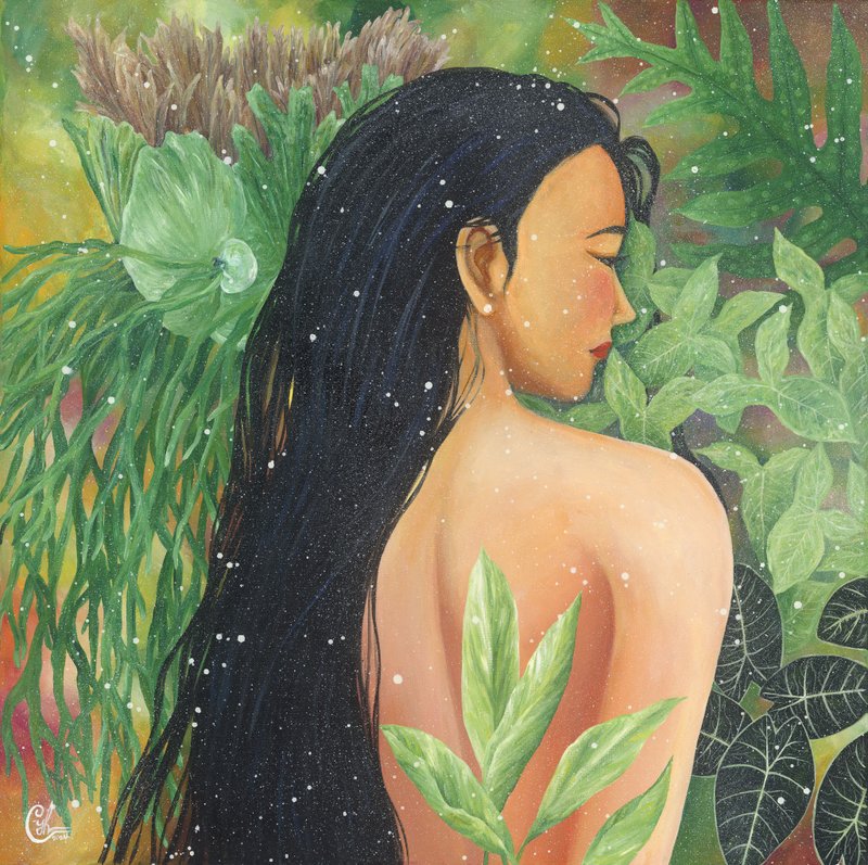 女性植物绘画 沁心引光9  Painting - Light Into me 9 - 订制画像 - 棉．麻 黄色