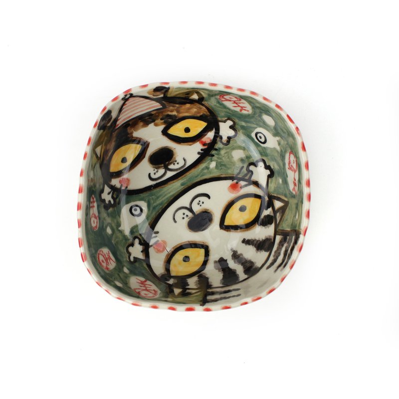 Nice Little Clay 手工碗 可爱猫 0202M-6 - 碗 - 陶 白色