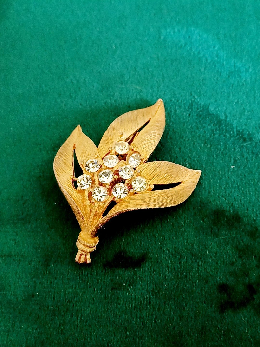 vintage jewelry JJ刷金纹三叶莱茵别针 - 胸针 - 其他金属 