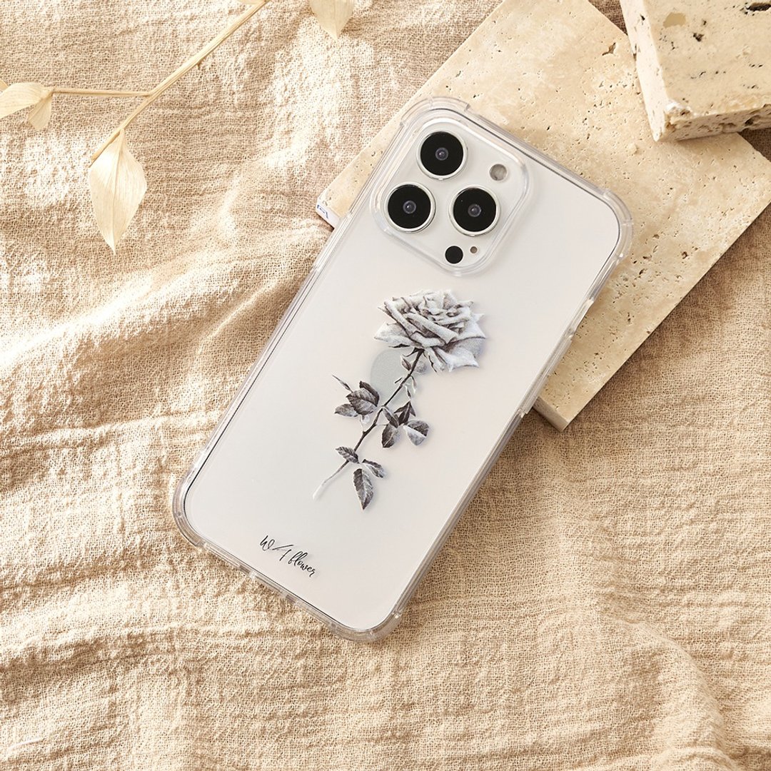 【品牌联名】浪花联名款经典黑白玫瑰全气囊防摔iPhone手机壳 - 手机壳/手机套 - 塑料 白色