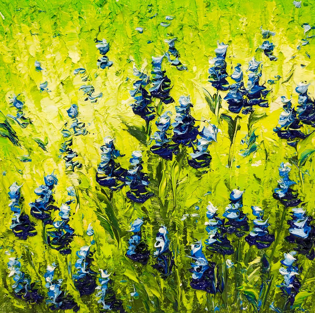 Bluebonnets Painting Flowers Original Art Oil Artwork Floral Wall Decor - 墙贴/壁贴 - 棉 多色