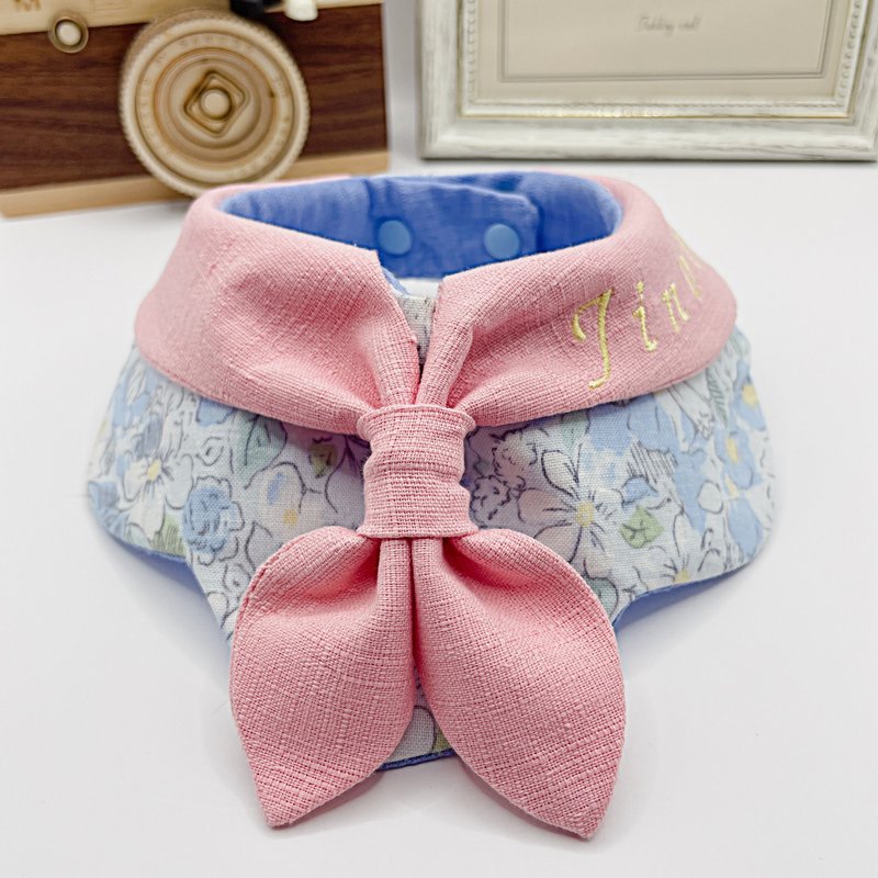 【春天的约定】宠物围兜 宠物项圈领巾围兜 猫狗领巾 领巾刺绣 - 衣/帽 - 棉．麻 粉红色