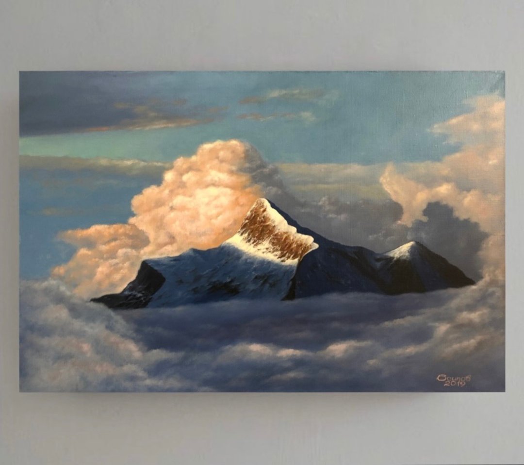 Original Oil Painting On Canvas Mountain Landscape Clouds Painting Sky Artwork - 墙贴/壁贴 - 棉．麻 多色