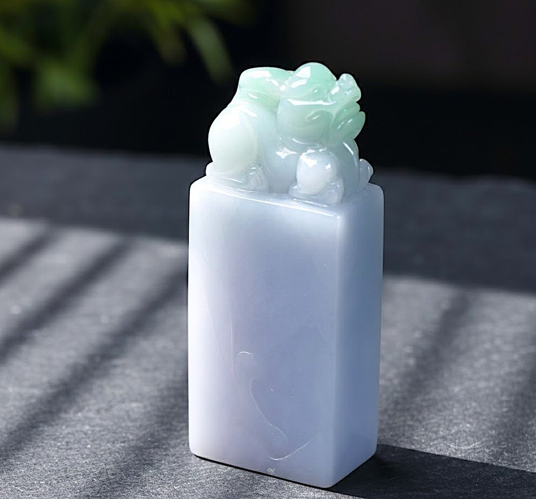 春带彩翡翠巧雕如意貔貅印章 | 天然缅甸玉 A 货翡翠 | 送礼 - 印章/印台 - 玉石 多色
