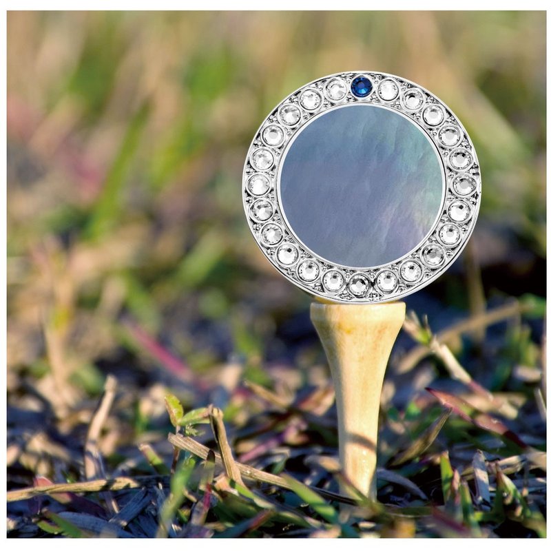 高尔夫球标记和帽夹, Marker由天然深海珍珠母贝和优质水晶制作 - 运动配件 - 其他金属 银色