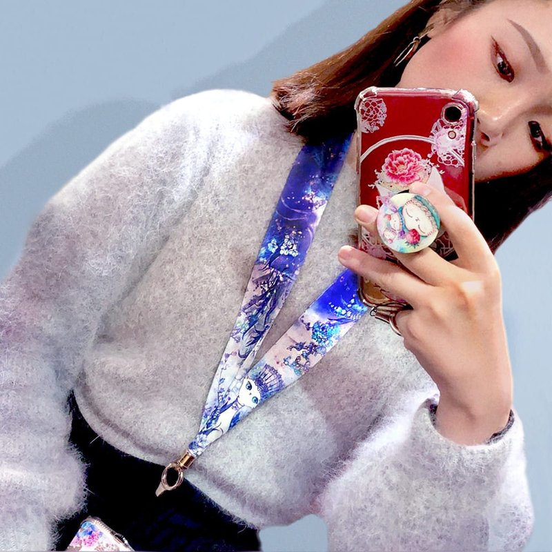 手机挂绳 | 证件带 | 丝巾挂绳 - 铃兰花 • 高贵女王猫 - 挂绳/吊绳 - 丝．绢 蓝色