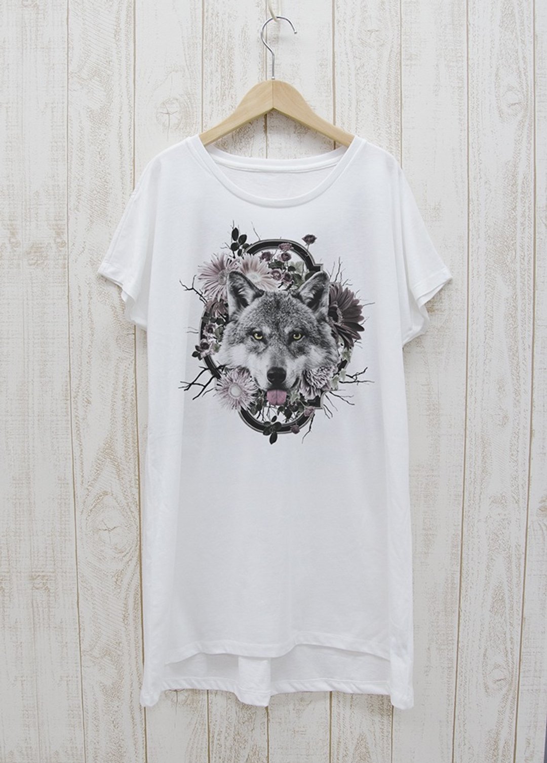 ronronWOLF One Piece Tee Flower Frame White / R023-O-WH - 中性连帽卫衣/T 恤 - 棉 白色