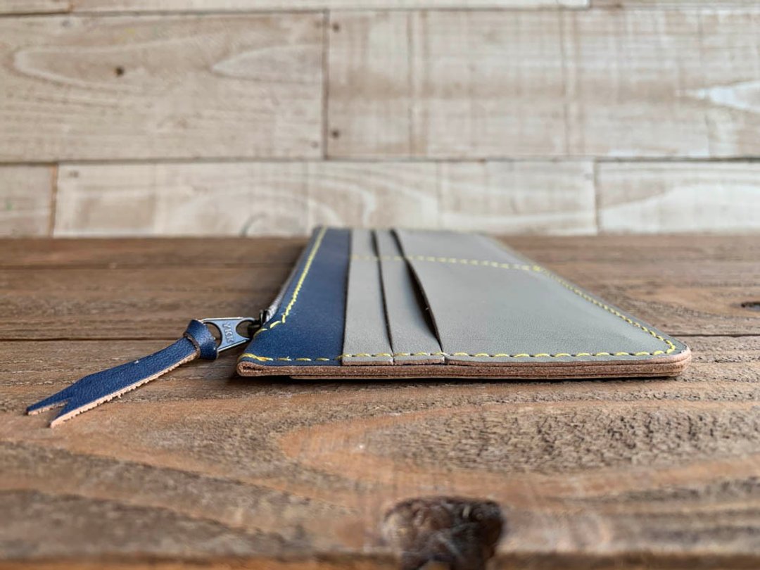 F-SLIM Men's-like calm + summer turquoise full slim wallet FSW-NHTN-Y in the second wallet - 皮夹/钱包 - 真皮 灰色