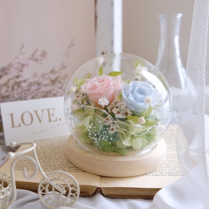 玻璃钟罩/永生花夜灯/干燥花/不凋花/粉红色/粉蓝/春天/生日 - 植栽/盆栽 - 植物．花 粉红色