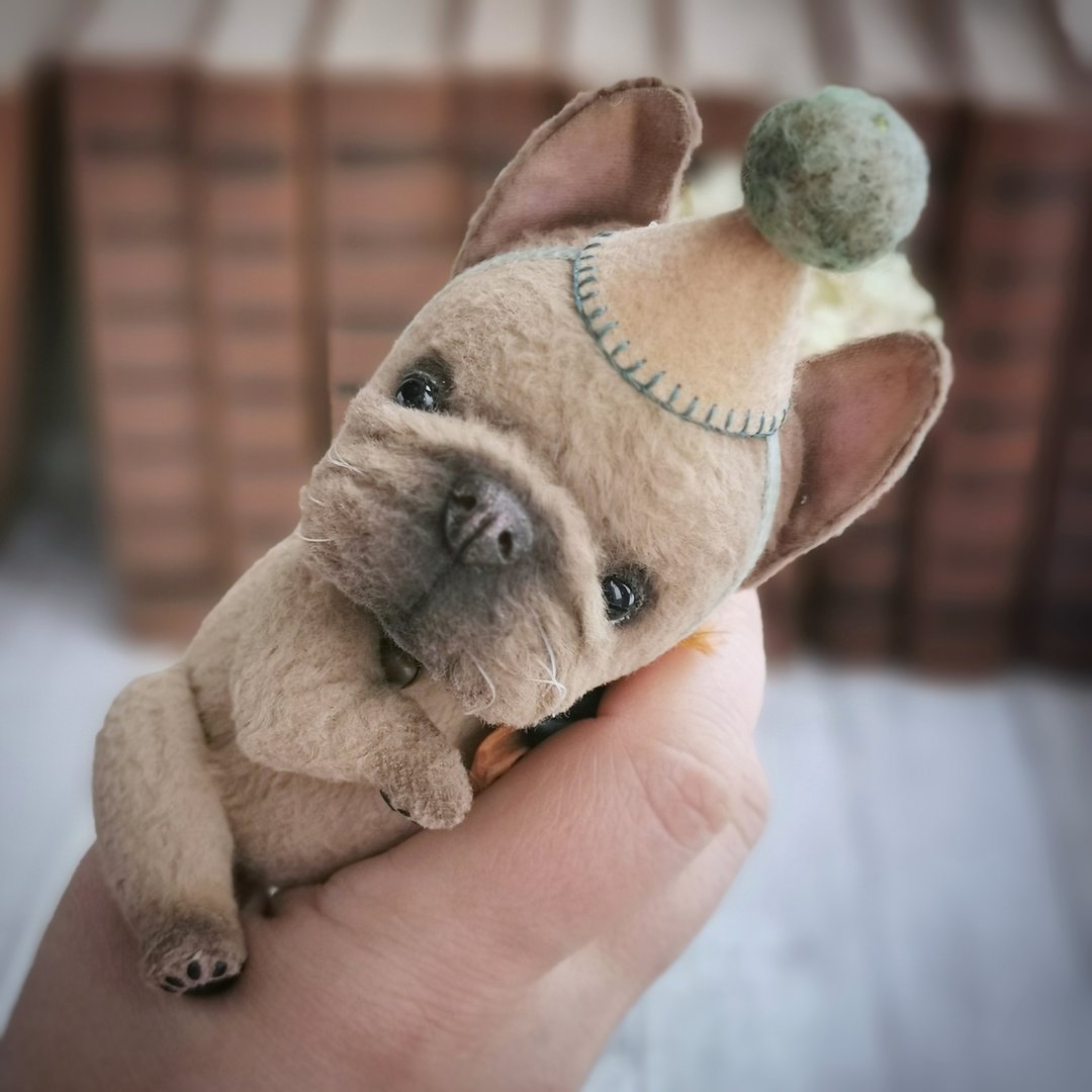 french bulldog, bulldog puppy, dog teddy toy, ooak, stuffed animals, plush dog - 玩偶/公仔 - 其他材质 咖啡色