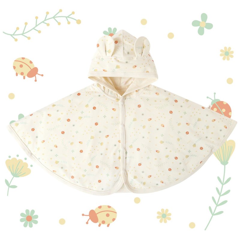 【SISSO有机棉】爱跳舞的小瓢虫凉感防晒披风 - 童装外套 - 棉．麻 白色