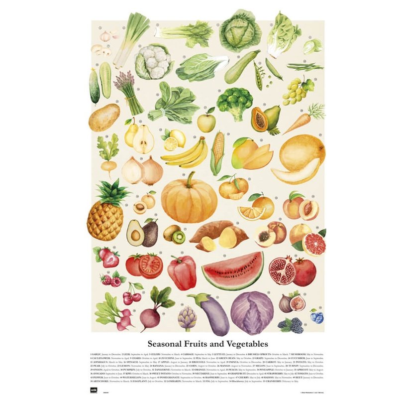 季节性蔬菜水果时间表 进口海报 - 海报/装饰画/版画 - 纸 多色