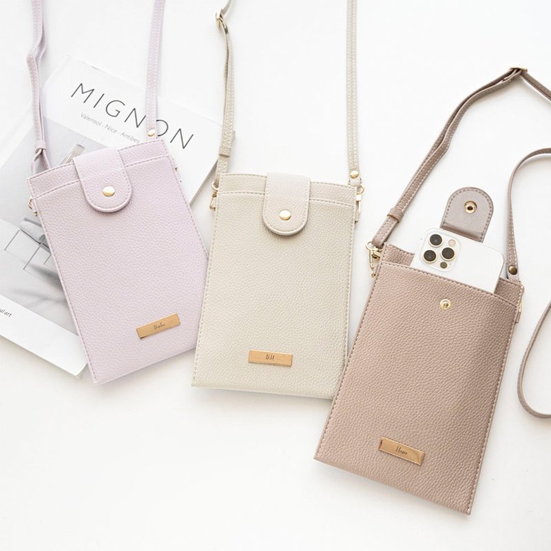 附按扣皮带 手机小包 【 simple 姓名饰牌 刻名 】 手机肩背包 手机袋 小包 斜背包 HE63U - 侧背包/斜挎包 - 真皮 咖啡色