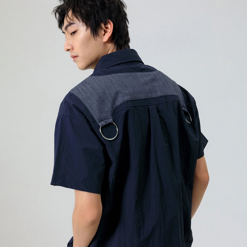 背后吊环拼接衬衫 - 男装衬衫 - 尼龙 蓝色