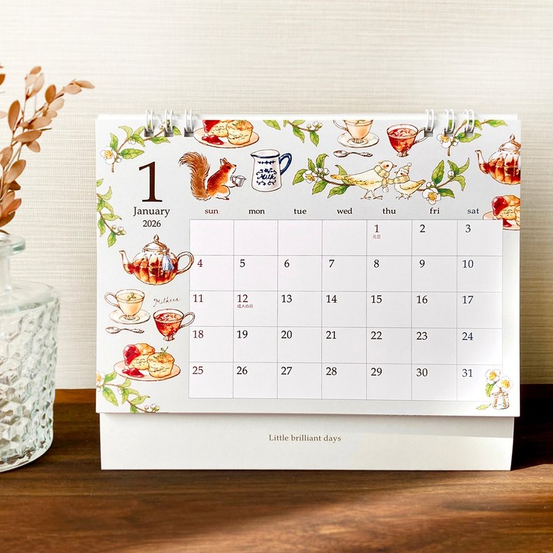 2026年桌上型日历 红茶与水果与动物 - 年历/台历 - 纸 多色