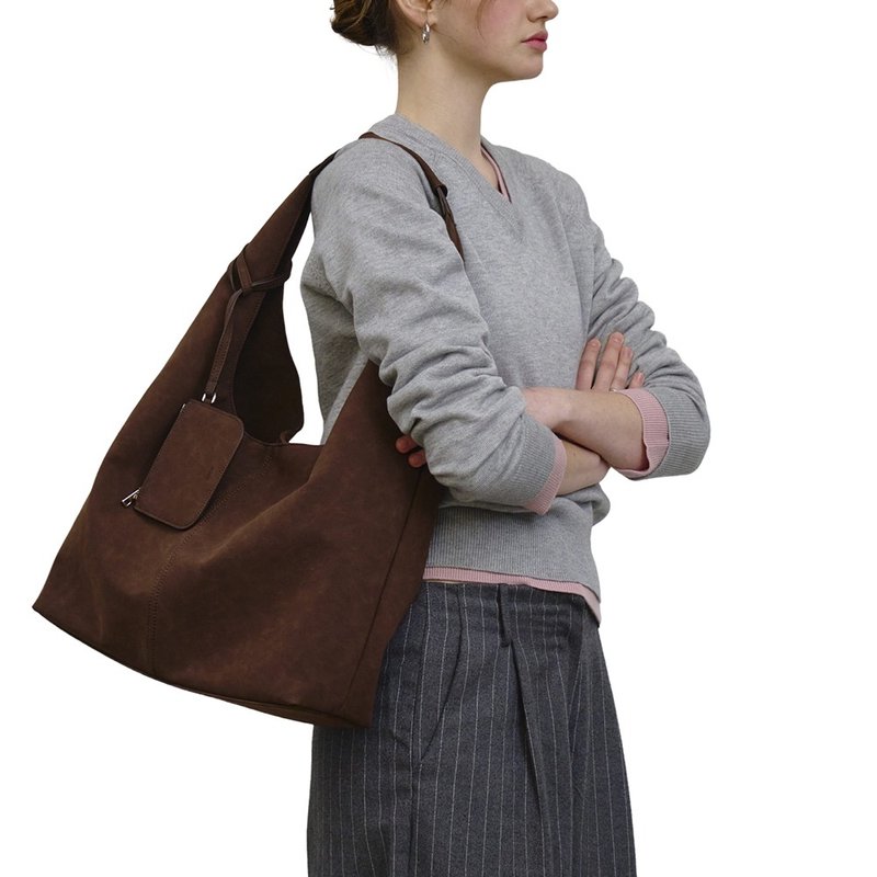 韓國製 MUR Lemore 手袋/單肩包/手提袋 (Suede Dark Brown) - 侧背包/斜挎包 - 环保材料 