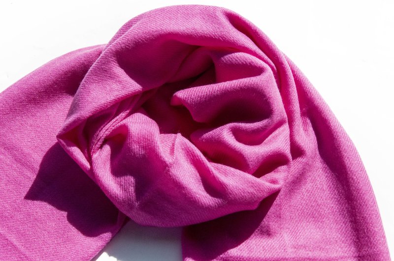 喀什米尔Cashmere/羊绒围巾/纯羊毛围巾披巾/戒指绒披肩-樱花粉红 - 围巾/披肩 - 羊毛 粉红色